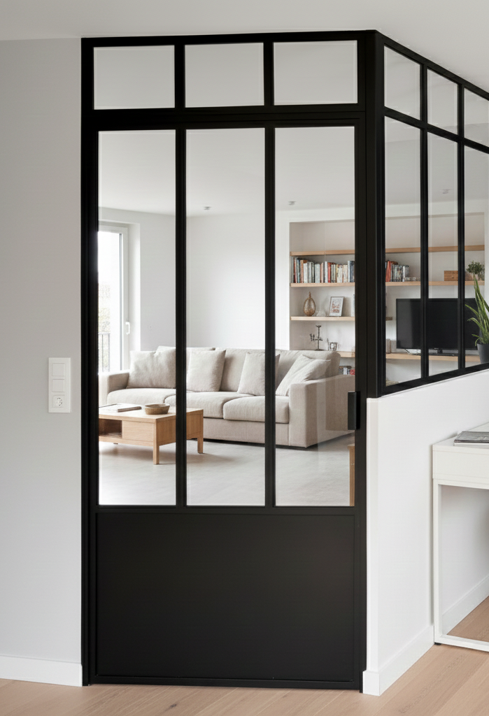 Porte pivot en acier sur mesure posée par ma Menuiserie & Moi